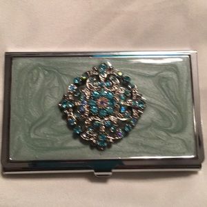 Blue Austrian Crystal Business Card Holder
